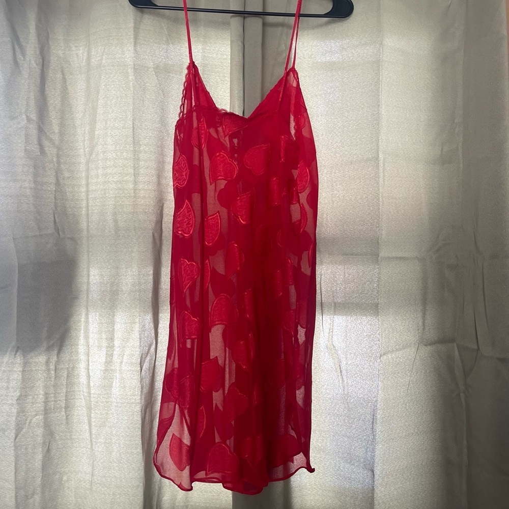 Inner most vintage Red Sheer Valentines Heart Babydoll chemise size large - Picture 6 of 6